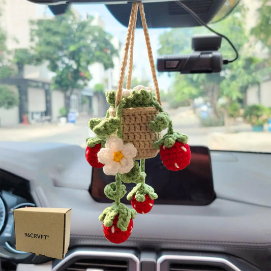 Crochet Hanging Plant Charm - Strawberry/Daisy